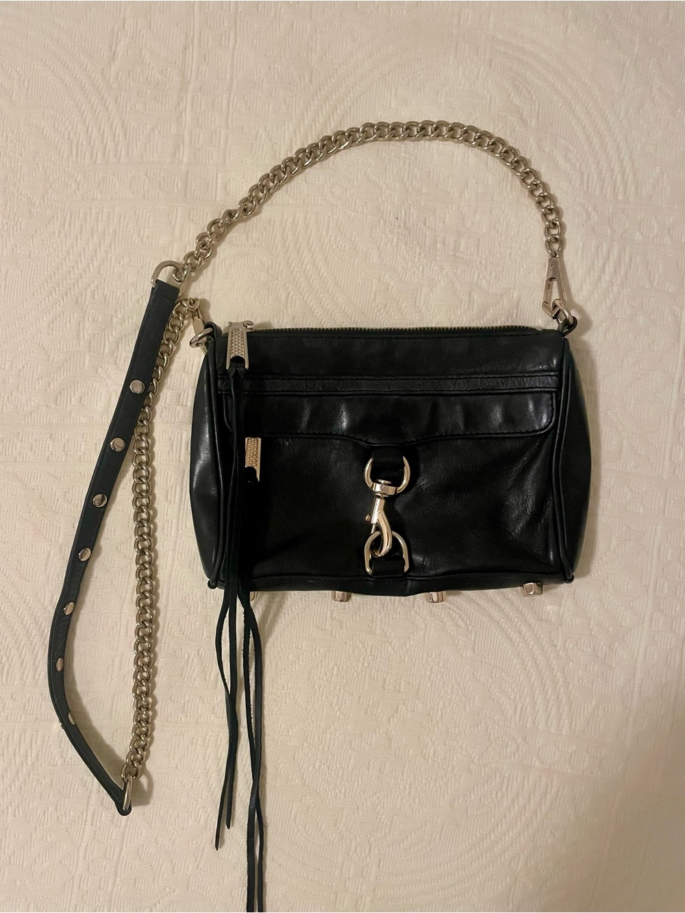 Rebecca Minkoff Black Leather Mini MAC with Chain Strap